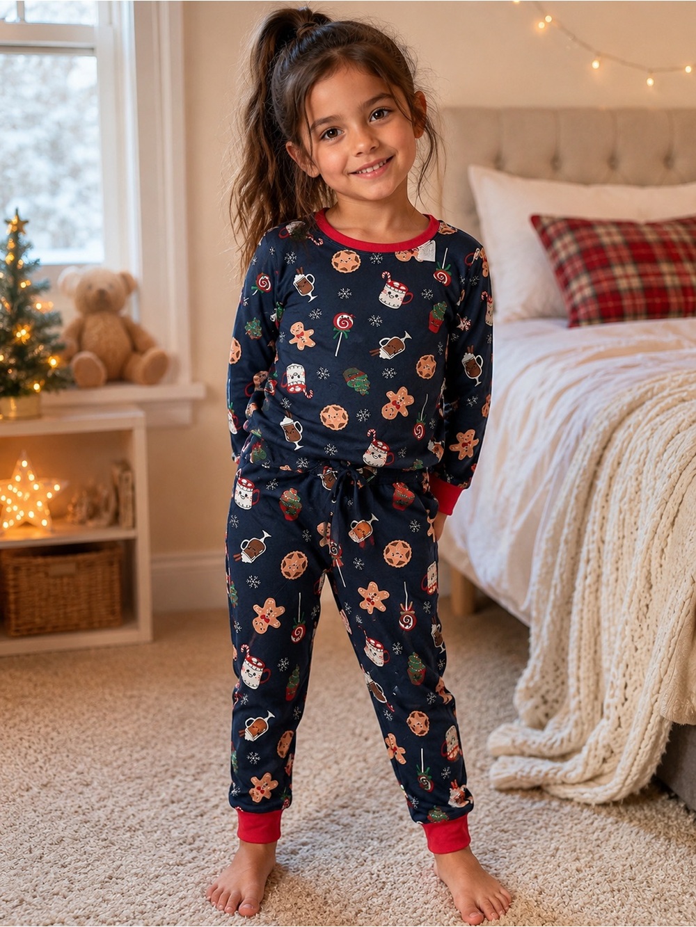 Girls' Holiday Print Pajama Set in Navy